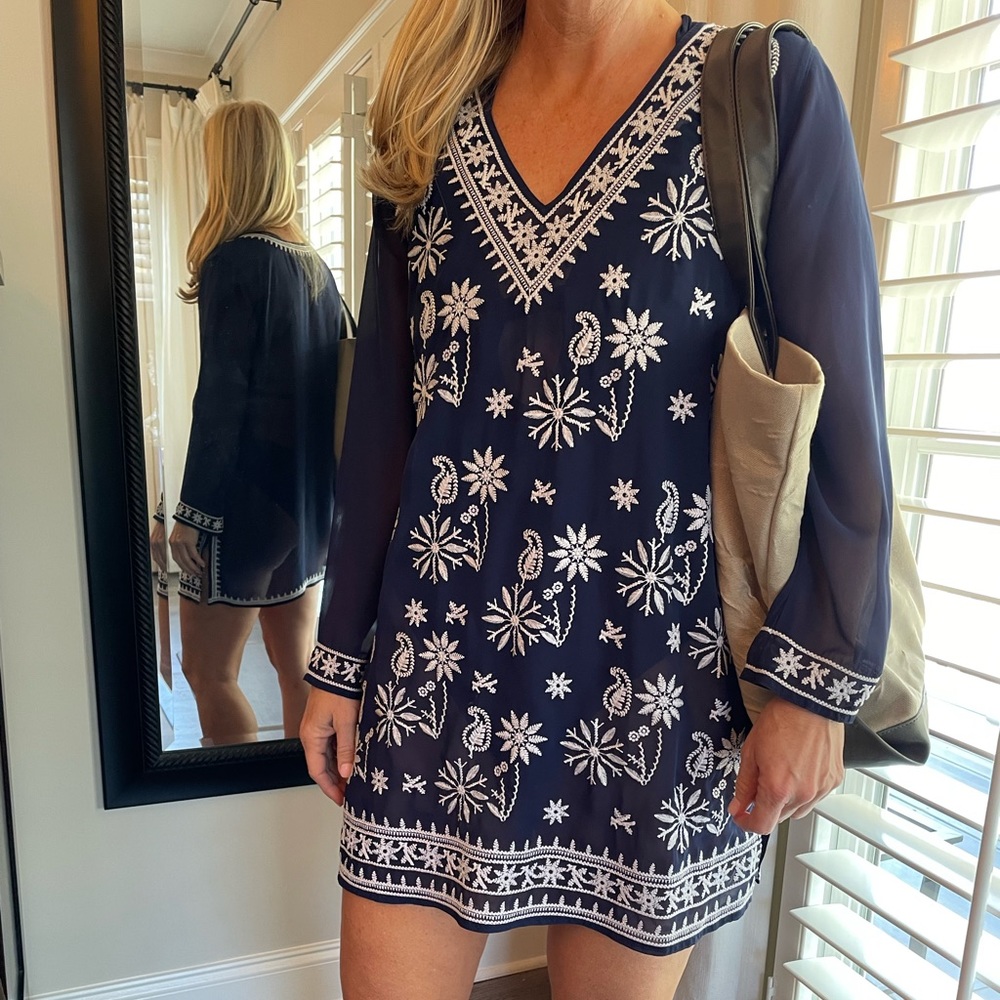 Dark blue sheer swim coverup
